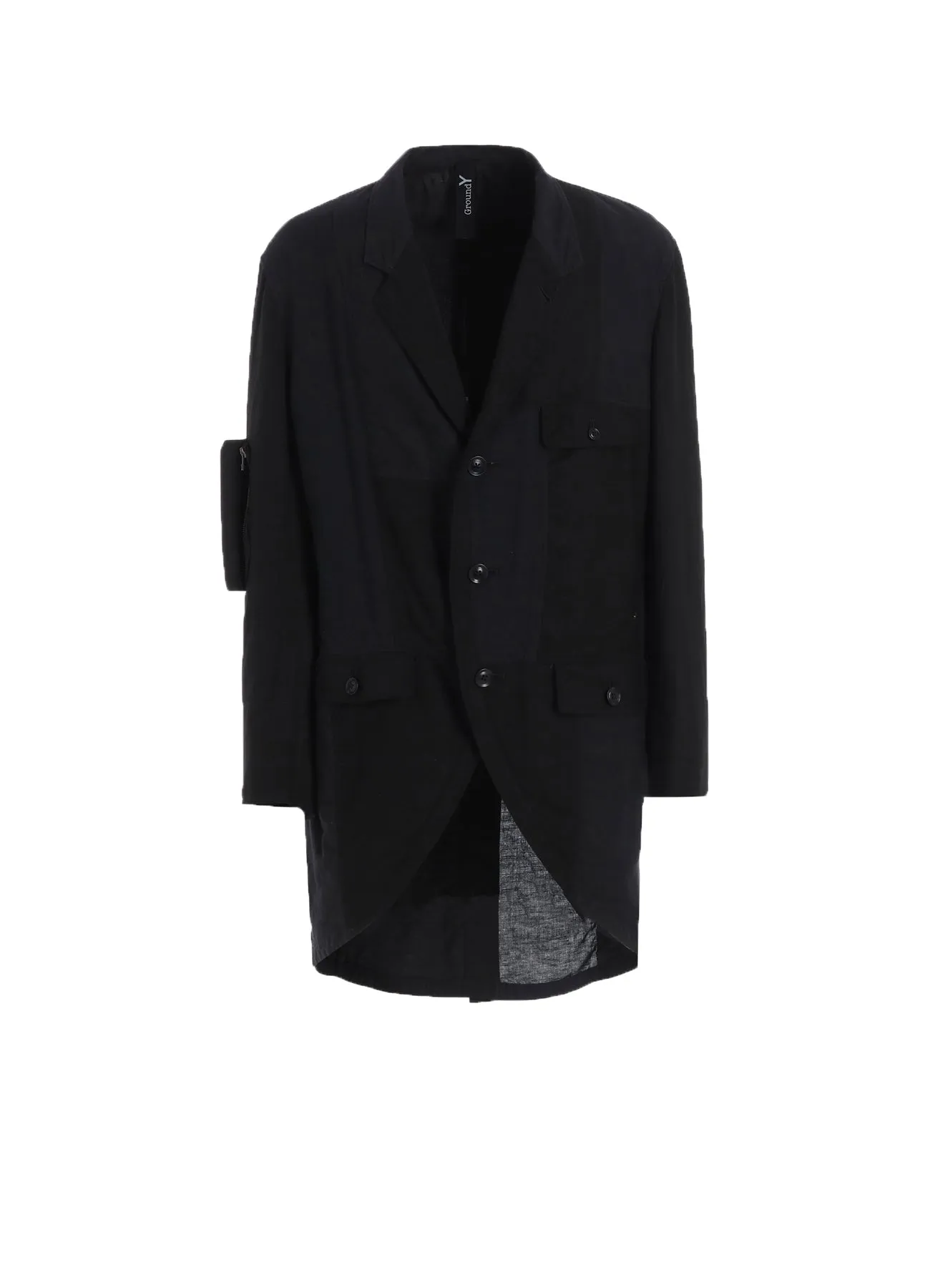 CUBISM PATCHWORK PRODUCT DYED SWITCHING FRONT HEM WIDE CUT JACKET sold by Yohji Yamamoto