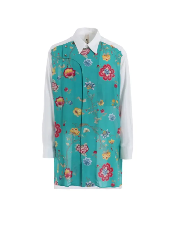 RAYON CHINESE FLOWER+COTTON BROAD EXTRA MATERIAL BLOUSE sold by Yohji Yamamoto