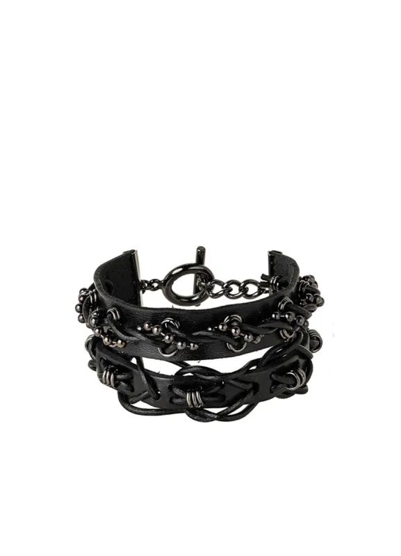 LEATHER BRASS BKNI BRAIDED BRACELET sold by Yohji Yamamoto