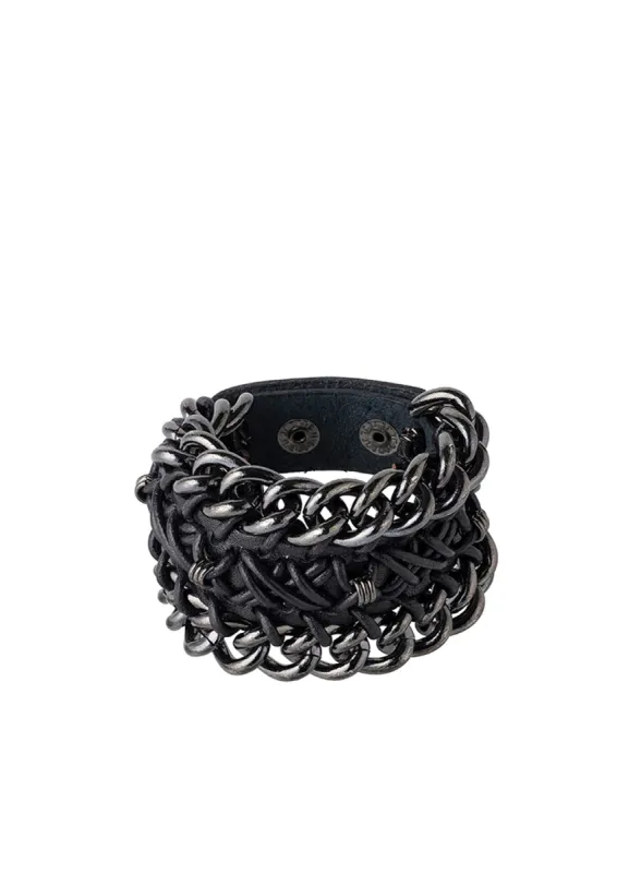 LEATHER BRASS BKNI ANARCHY BRACELET sold by Yohji Yamamoto