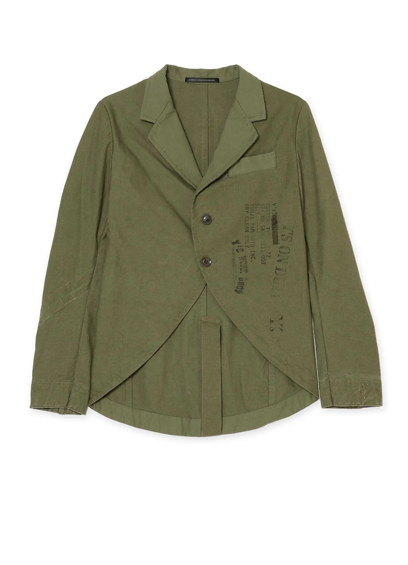 MILITARY TENT CLOTH SWALLOWTAIL TAILORED JACKET sold by Yohji Yamamoto