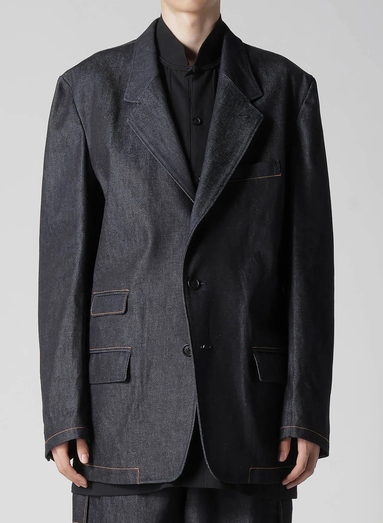 13oz UNEVEN YARN DENIM JACKET WITH 3-BUTTONS COLOR COMBI sold by Yohji Yamamoto product image thumbnail 2