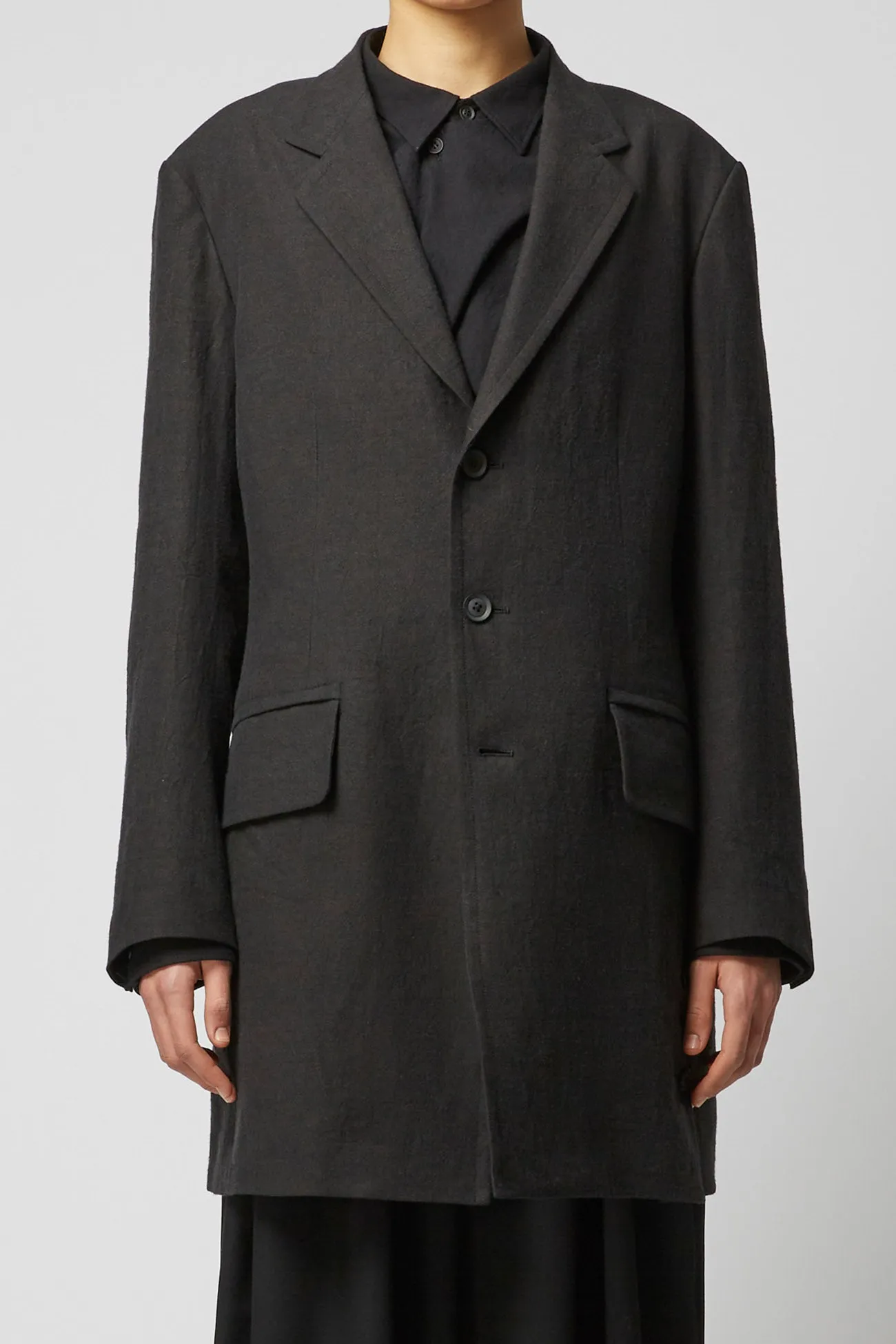 FLAX WOOL CLOTH SIDE BUTTON JACKET sold by Yohji Yamamoto product image thumbnail 2