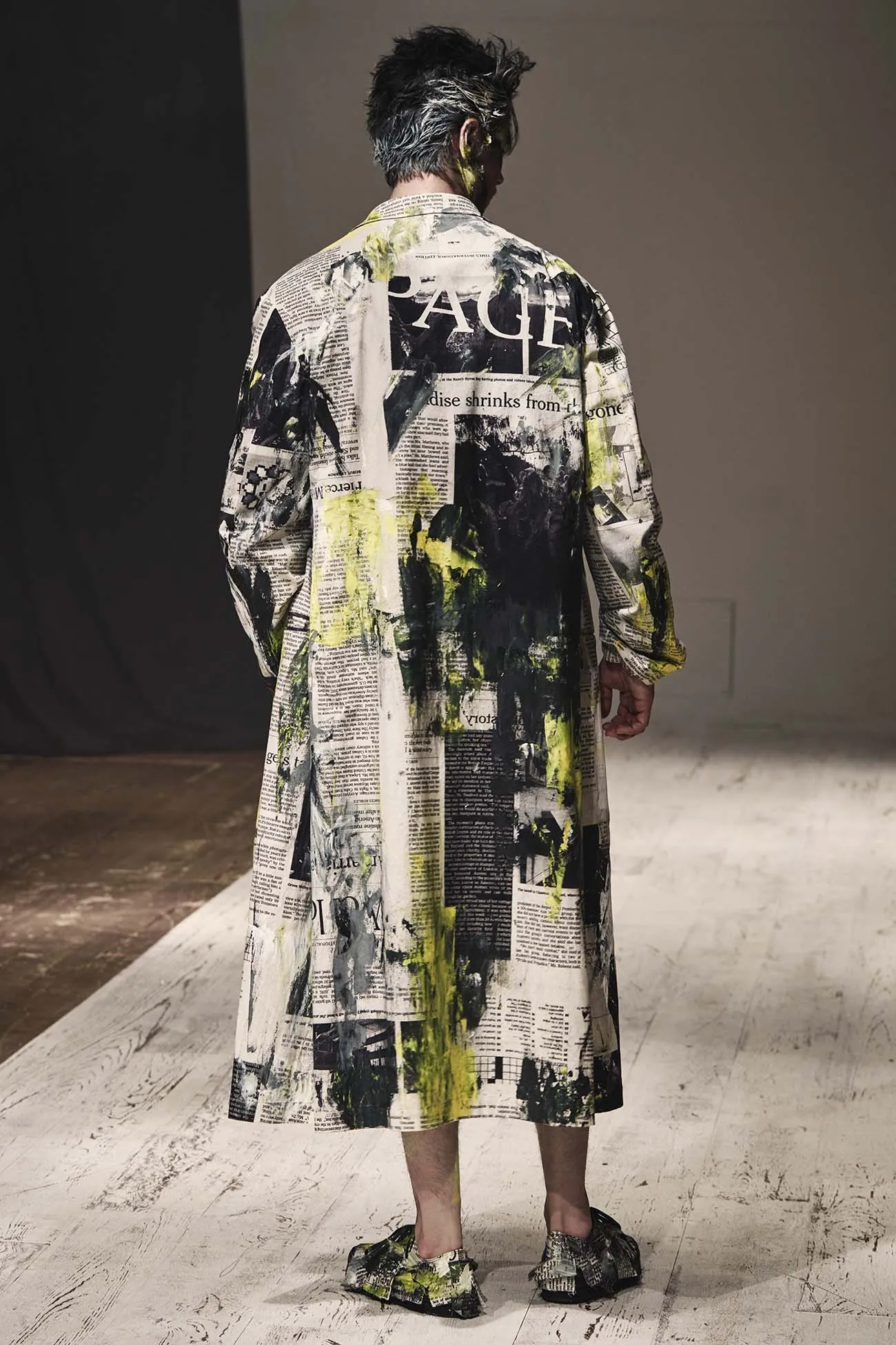 COTTON NEWSPAPER PRINT YELLOW PAINT SNEAKER sold by Yohji Yamamoto product image thumbnail 2