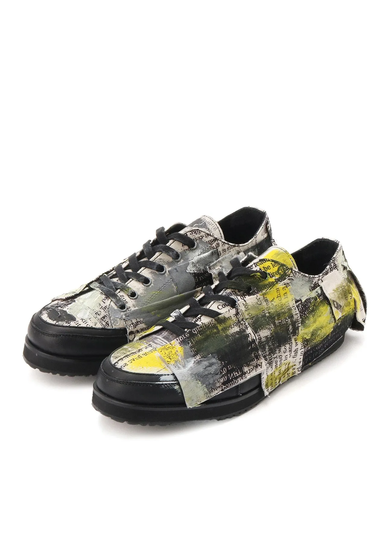 COTTON NEWSPAPER PRINT YELLOW PAINT SNEAKER sold by Yohji Yamamoto