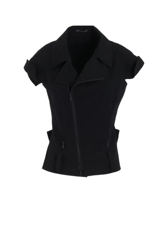 WOOL GABARDINE UNTRIMMED SLEEVE MOTO JACKET sold by Yohji Yamamoto