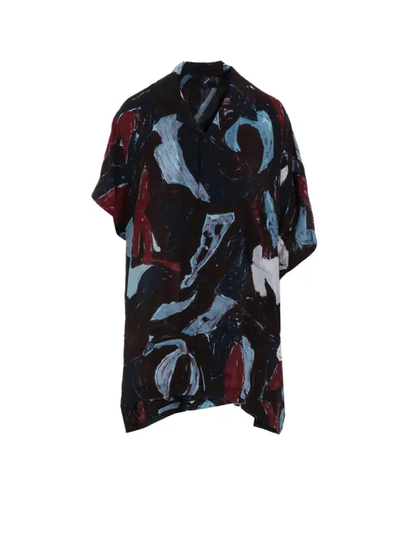 CU/WRINKLE LAWN PAINTED CITY PRINT OPEN COLLAR BLOUSE made by Yohji Yamamoto