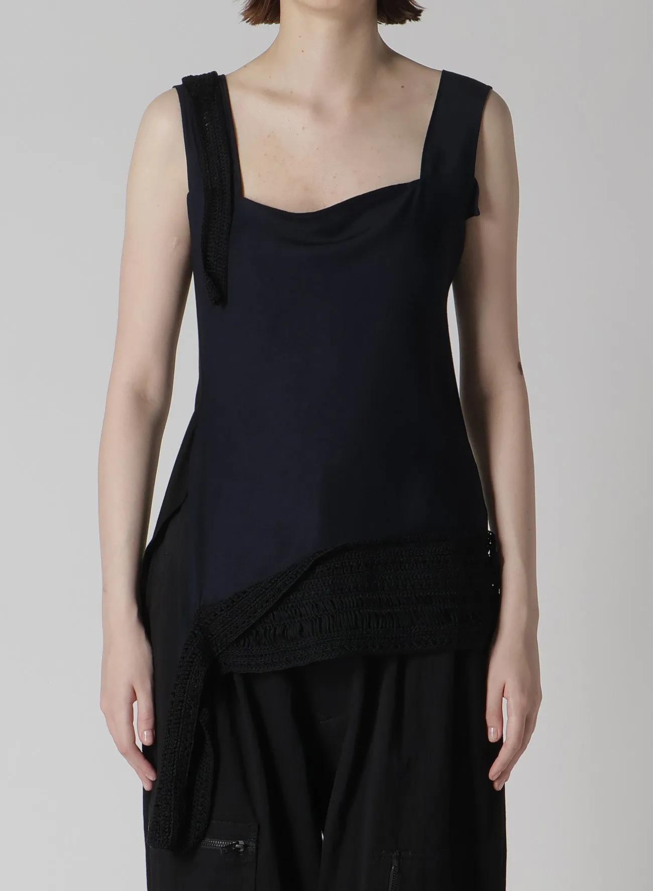 CUPRO DUNGAREE TWILL CROCHET COMBINATION BLOUSE sold by Yohji Yamamoto product image thumbnail 4