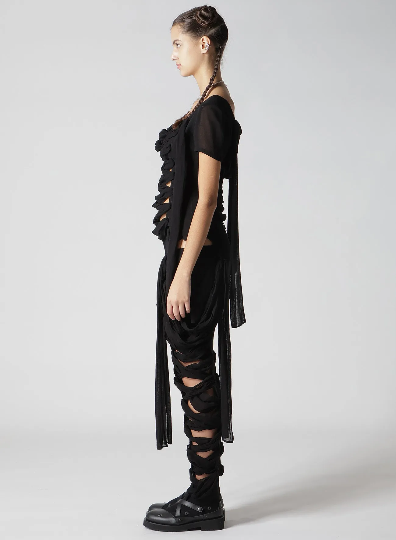 GAUZE RIBBON LACE-UP BLOUSE sold by Yohji Yamamoto product image thumbnail 5