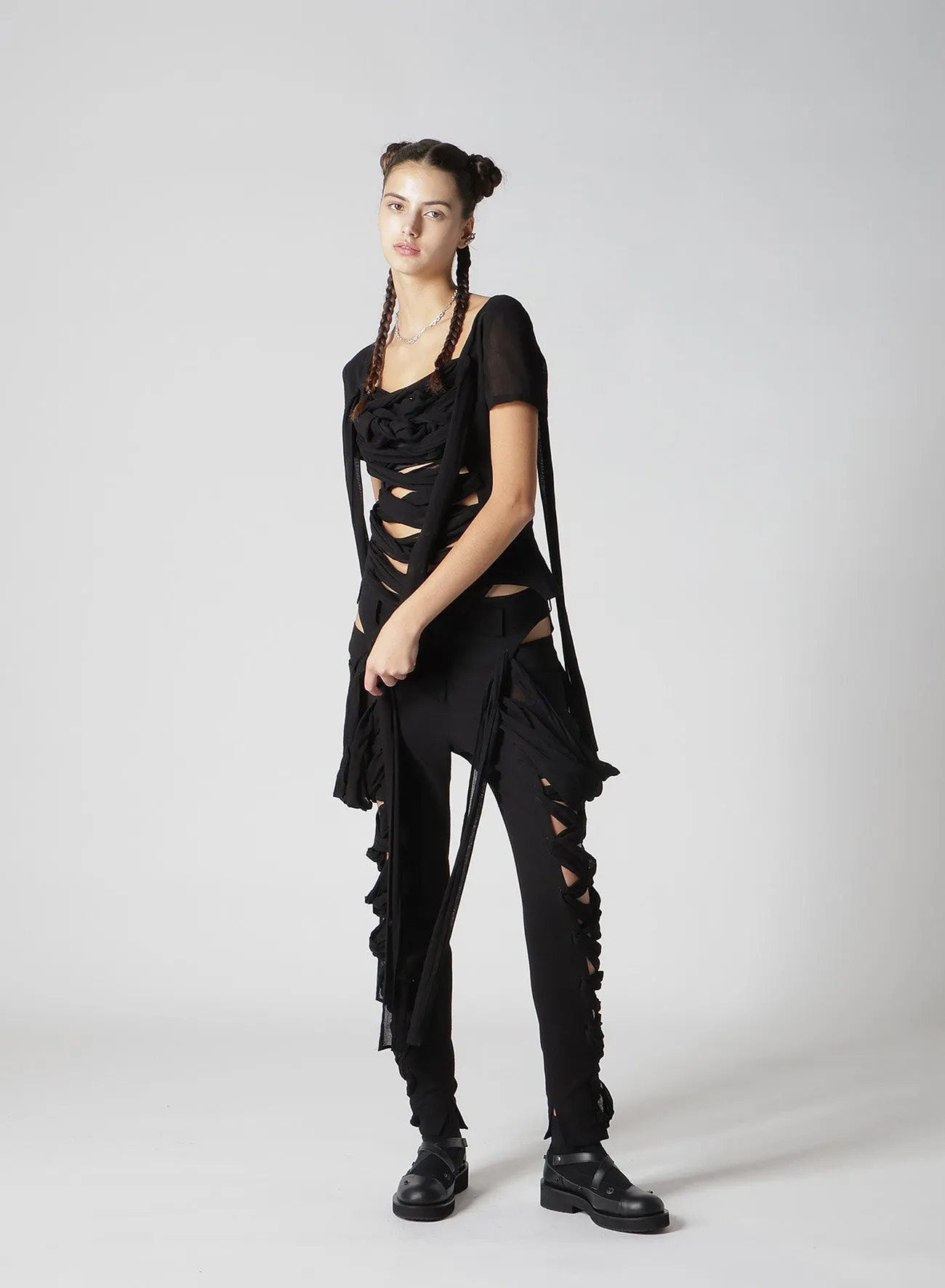 GAUZE RIBBON LACE-UP BLOUSE sold by Yohji Yamamoto product image thumbnail 4