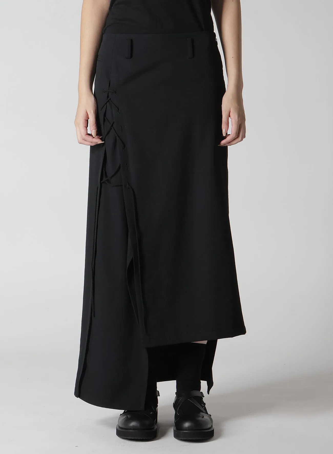 WOOL GABARDINE LACE-UP LONG SKIRT sold by Yohji Yamamoto product image thumbnail 5