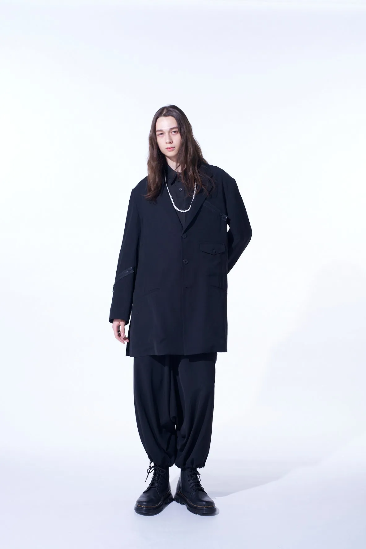 PE/GABARDINE ZIPPER-TAPED LONG JACKET sold by Yohji Yamamoto product image thumbnail 3