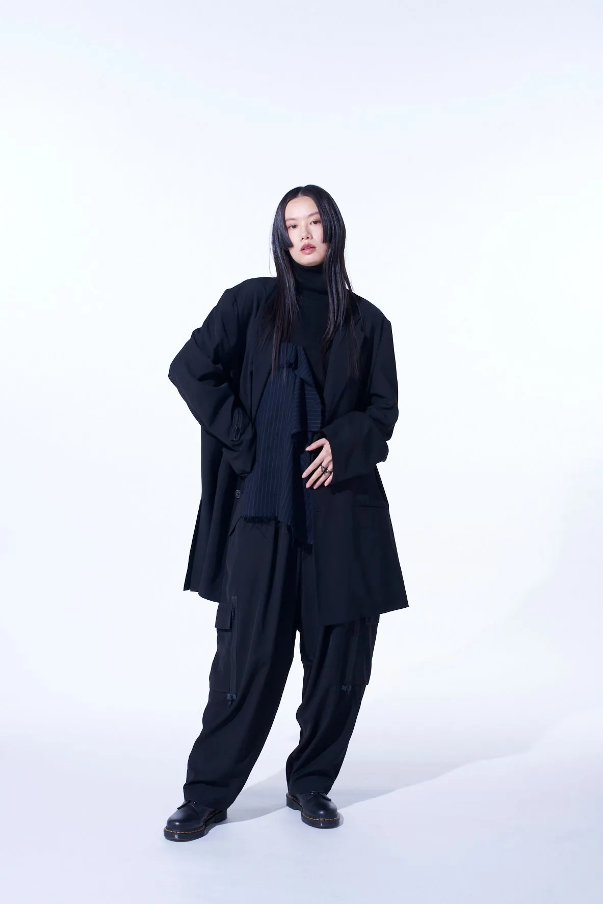 PE/GABARDINE ZIPPER-TAPED LONG JACKET sold by Yohji Yamamoto product image thumbnail 2