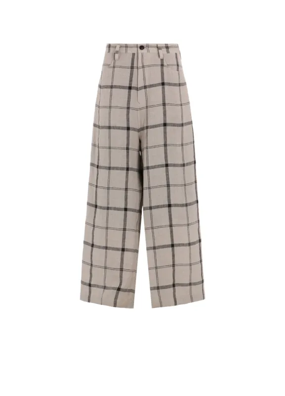 LINEN/NYLON PLAID LONG STRAIGHT PANTS made by Yohji Yamamoto