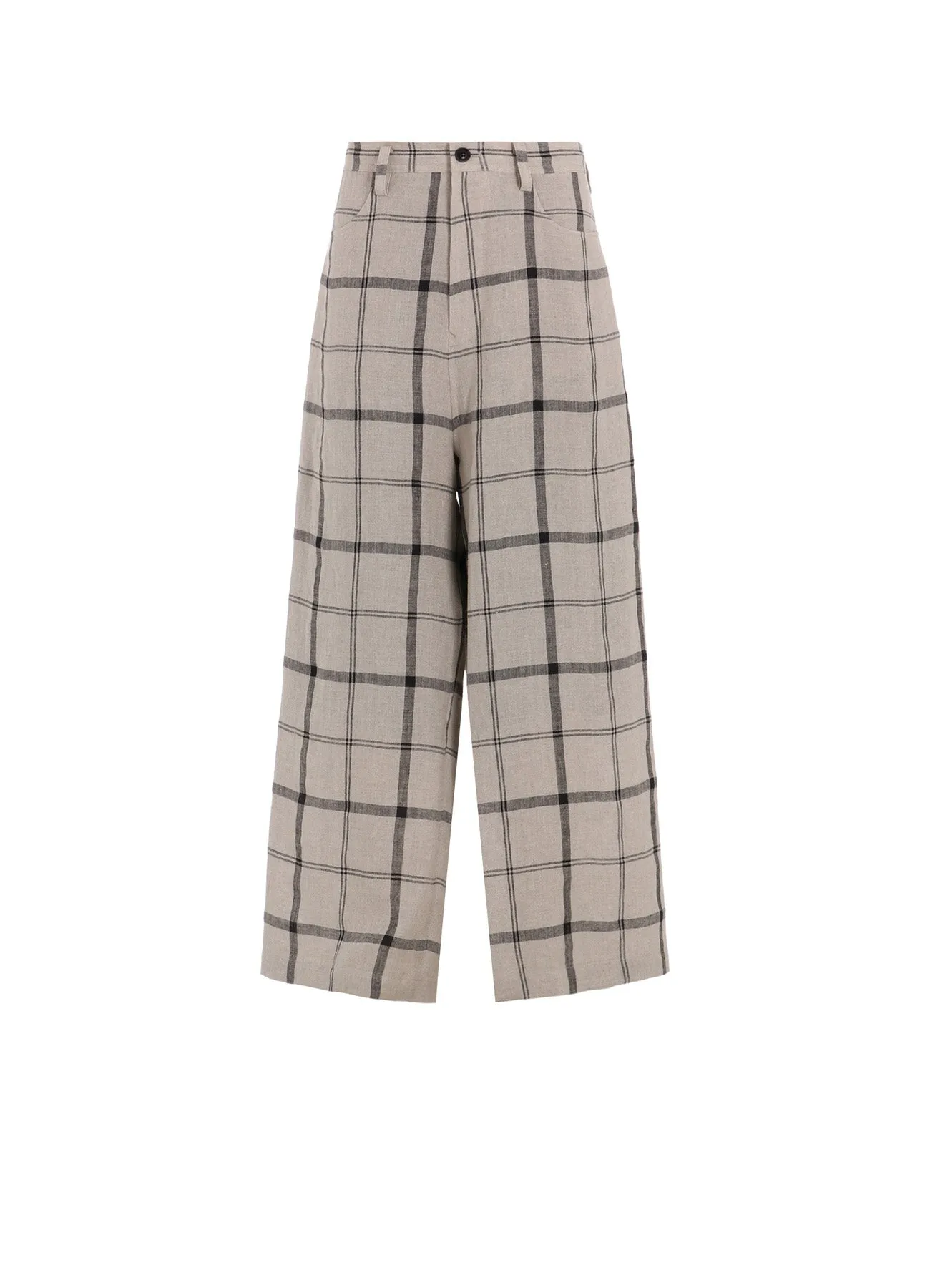 LINEN/NYLON PLAID LONG STRAIGHT PANTS sold by Yohji Yamamoto