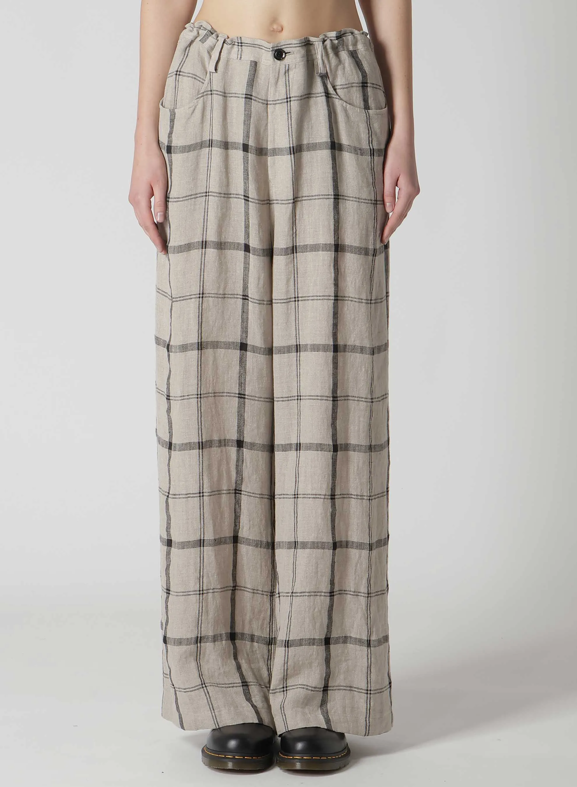 LINEN/NYLON PLAID LONG STRAIGHT PANTS sold by Yohji Yamamoto product image thumbnail 4