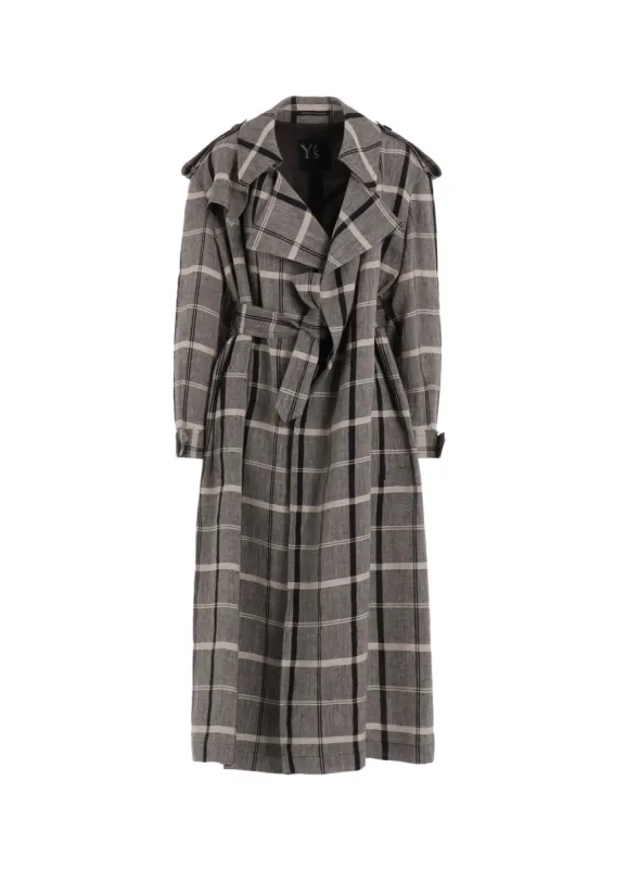 LINEN/NYLON PLAID TRENCH COAT sold by Yohji Yamamoto