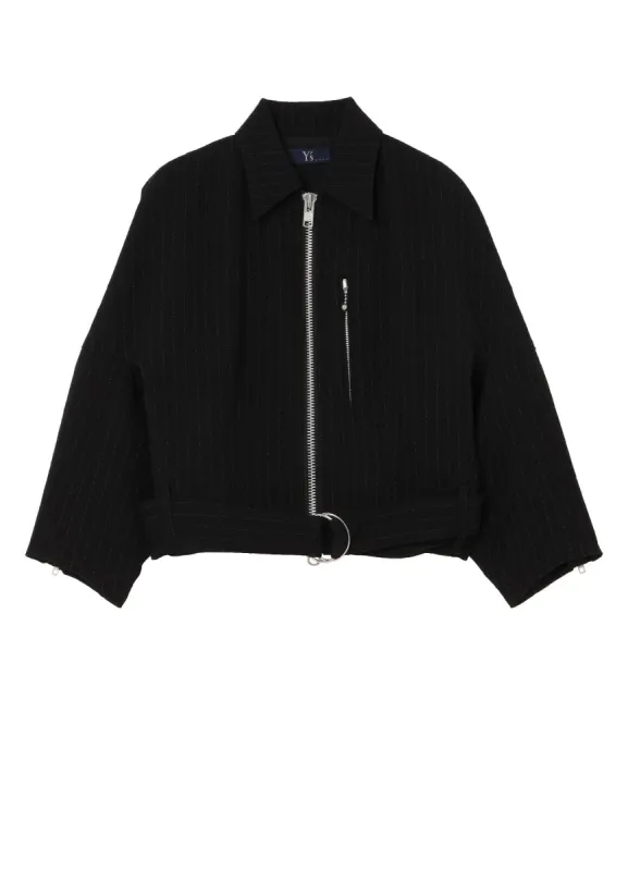 WOOL BLEND NEP STRIPE PANEL BLOUSON sold by Yohji Yamamoto