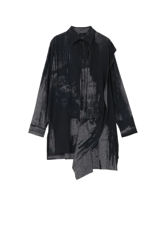 L/C CHAMBRAY LOGO SCRIBBLE PT LEFT DRAPE BLOUSE sold by Yohji Yamamoto