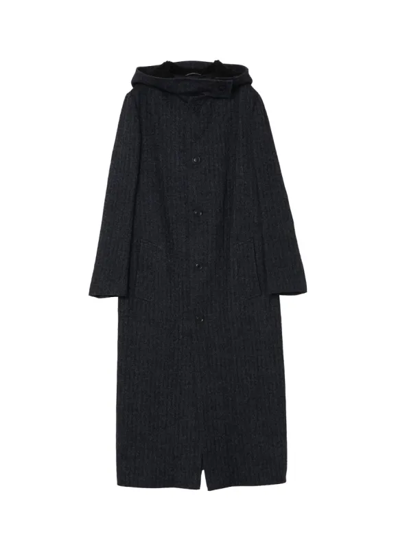 LINEN/WOOL RAISED HERRINGBONE LONG COAT WITH HOODIE sold by Yohji Yamamoto