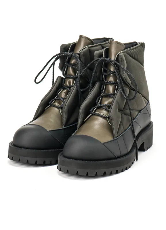 NY TWILL×SOFT LEATHER SHORT PADDED BOOTS made by Yohji Yamamoto