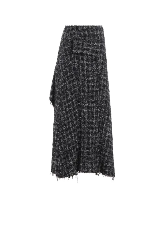 GREY HOUNDSTOOTH B DRAPED HIGH-WAIST SKIRT sold by Yohji Yamamoto