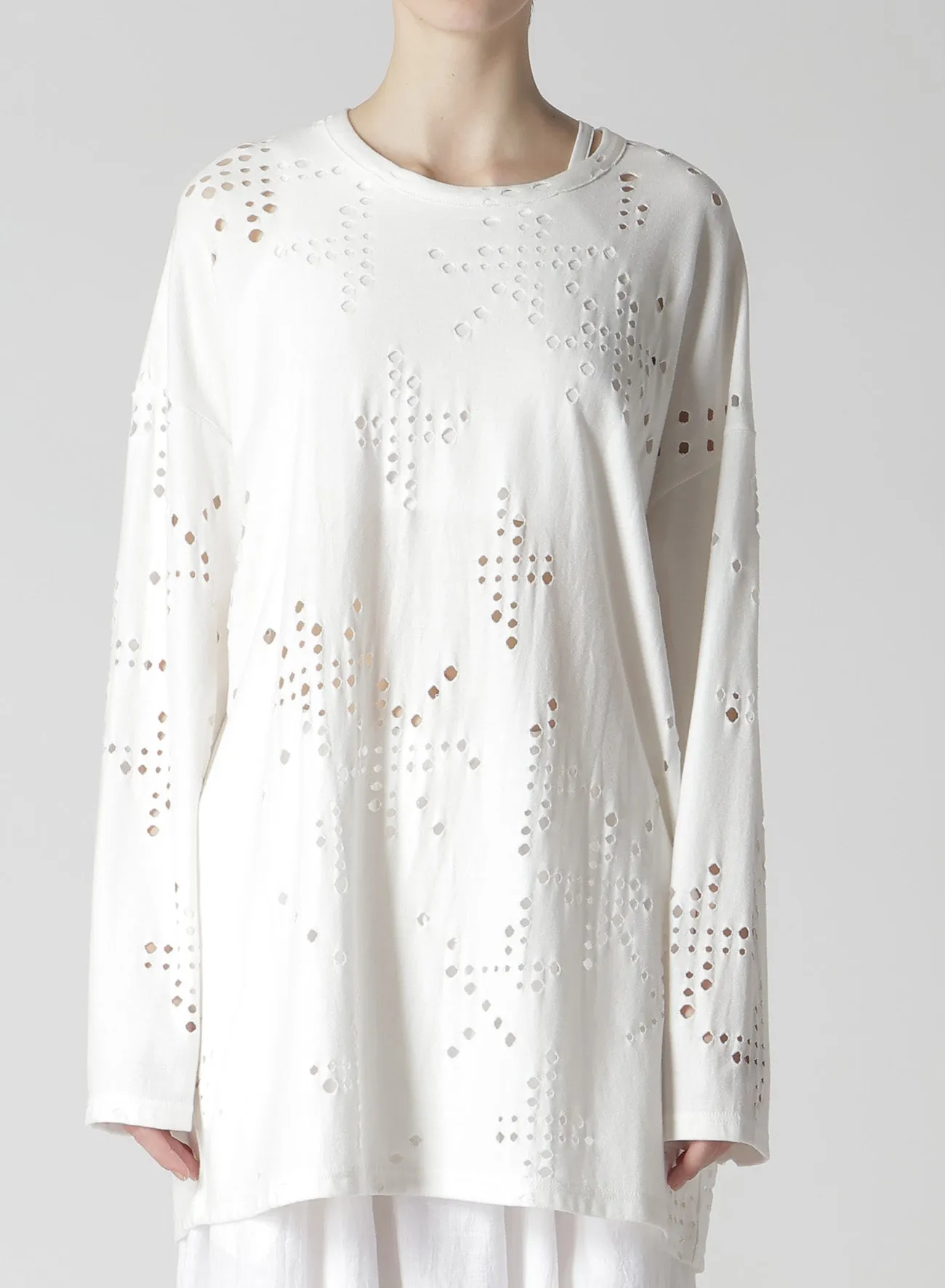 COTTON JERSEY HOLE DESIGN LONG SLEEVE BIG T sold by Yohji Yamamoto product image thumbnail 4