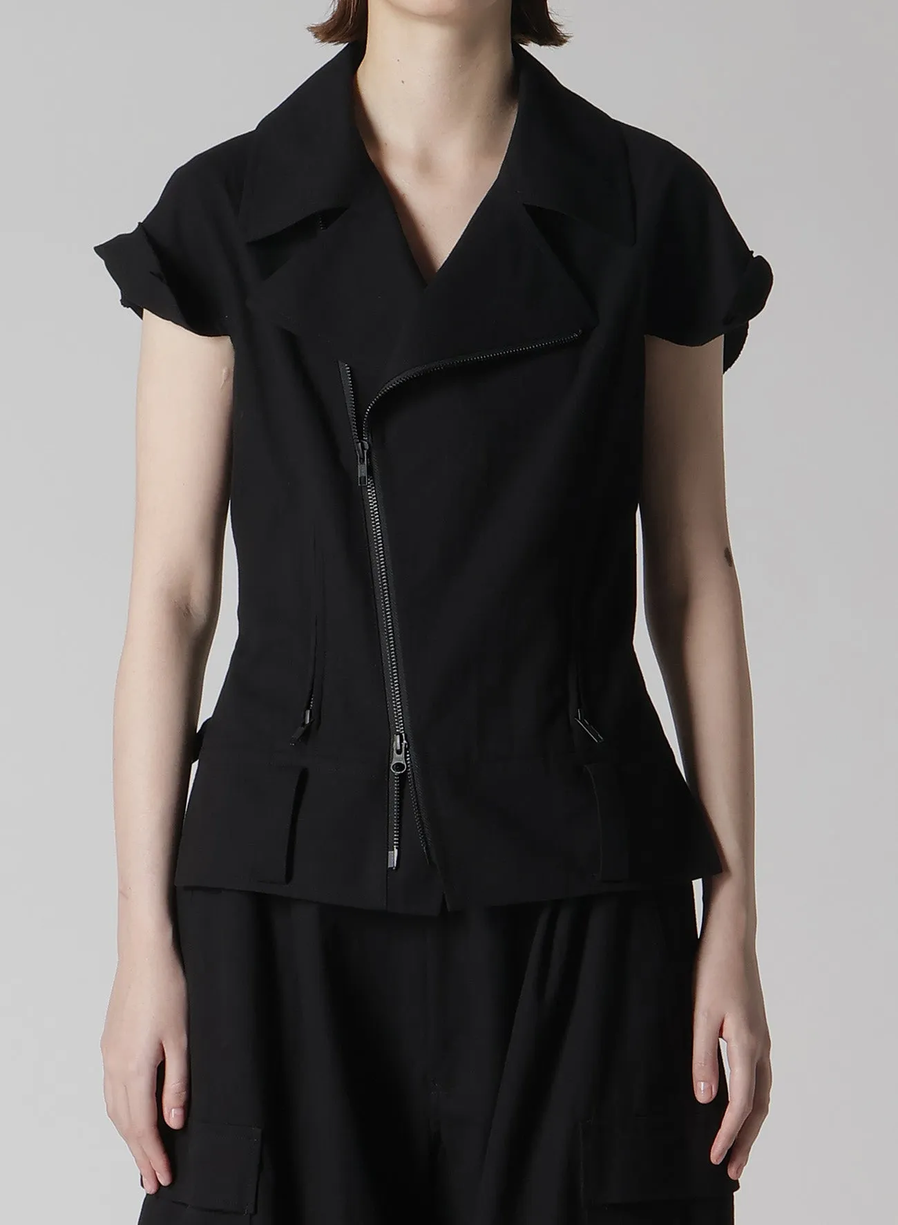 COTTON TWILL UNTRIMMED SLEEVE MOTO JACKET sold by Yohji Yamamoto product image thumbnail 5