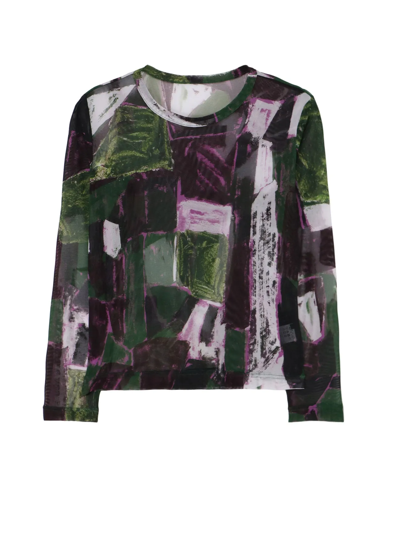 TULLE ABSTRACT PAINTING PATTERN ROUND NECK LONG SLEEVE T sold by Yohji Yamamoto