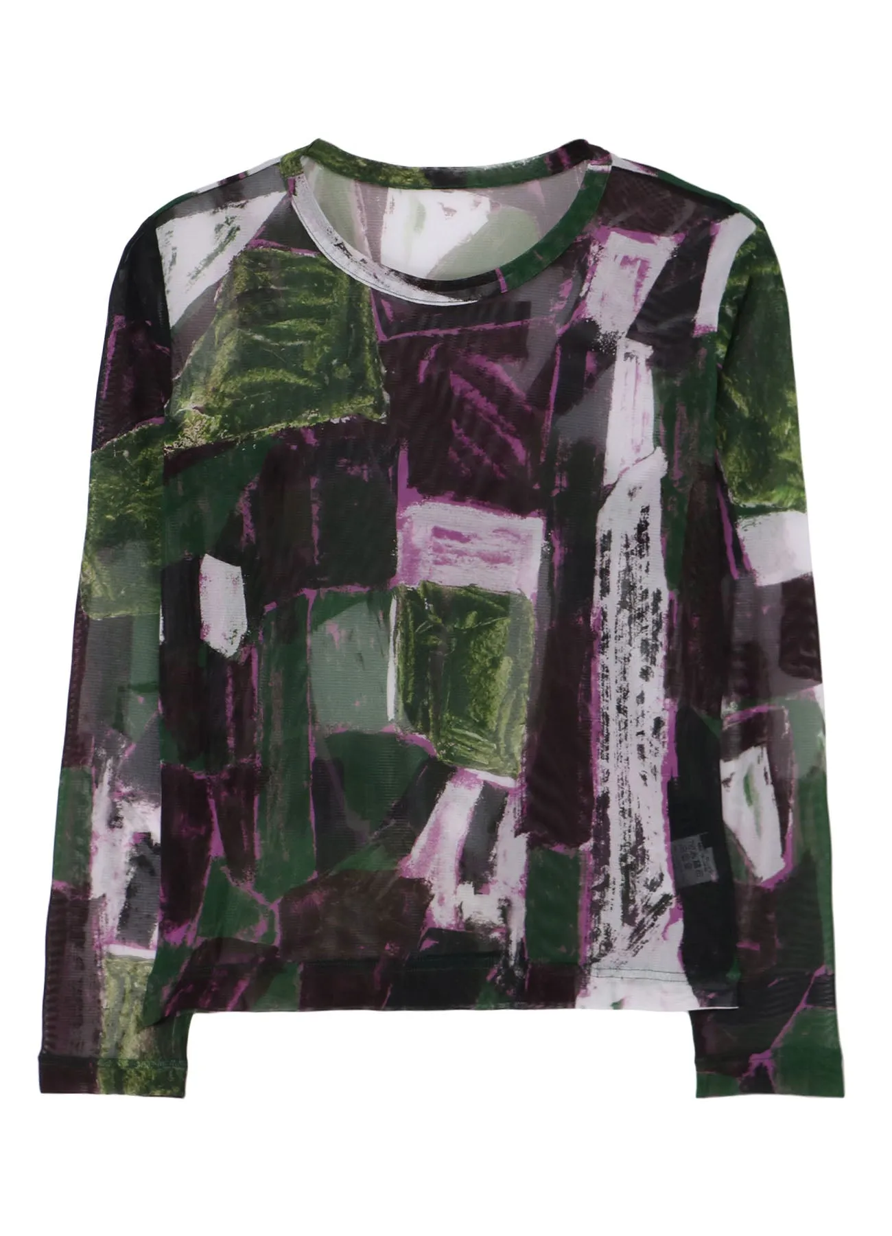 TULLE ABSTRACT PAINTING PATTERN ROUND NECK LONG SLEEVE T sold by Yohji Yamamoto product image thumbnail 2