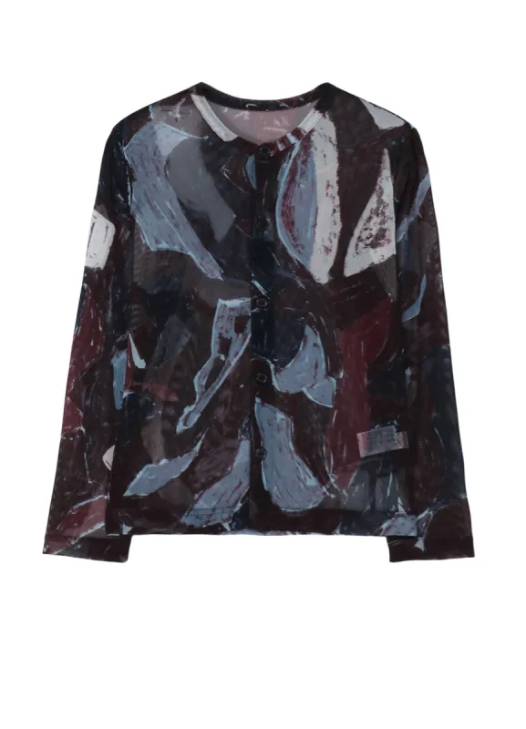 TULLE ABSTRACT PAINTING PATTERN LONG SLEEVE CARDIGAN sold by Yohji Yamamoto