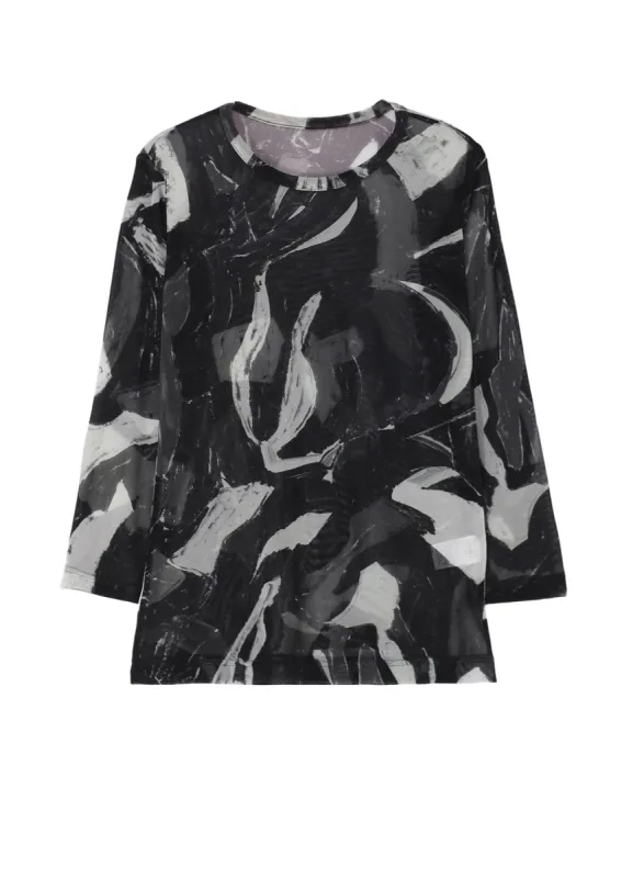 TULLE ABSTRACT PAINTING PATTERN LONG SLEEVE SHORT DRESS sold by Yohji Yamamoto