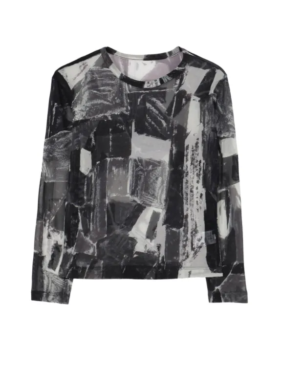 TULLE ABSTRACT PAINTING PATTERN ROUND NECK LONG SLEEVE T sold by Yohji Yamamoto