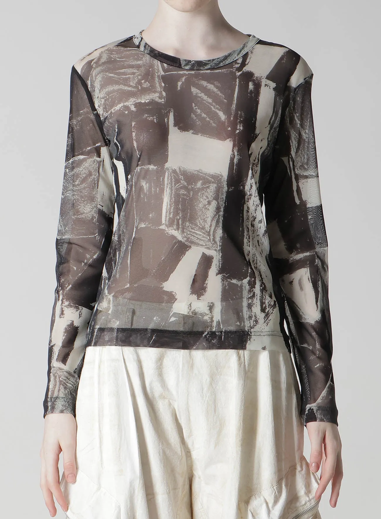 TULLE ABSTRACT PAINTING PATTERN ROUND NECK LONG SLEEVE T sold by Yohji Yamamoto product image thumbnail 4