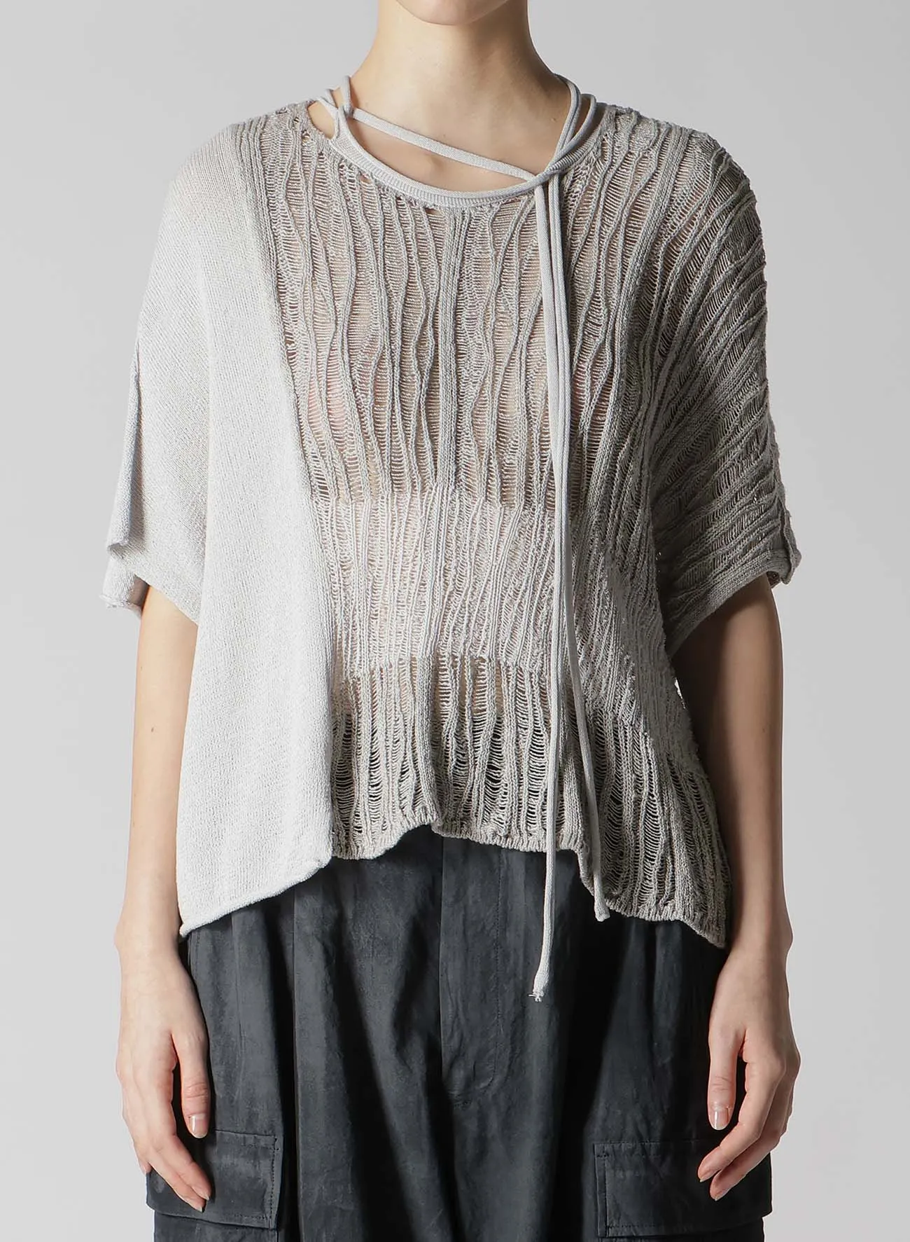 DROP NEEDLE STRIPE CROPPED PANEL PULLOVER sold by Yohji Yamamoto product image thumbnail 4