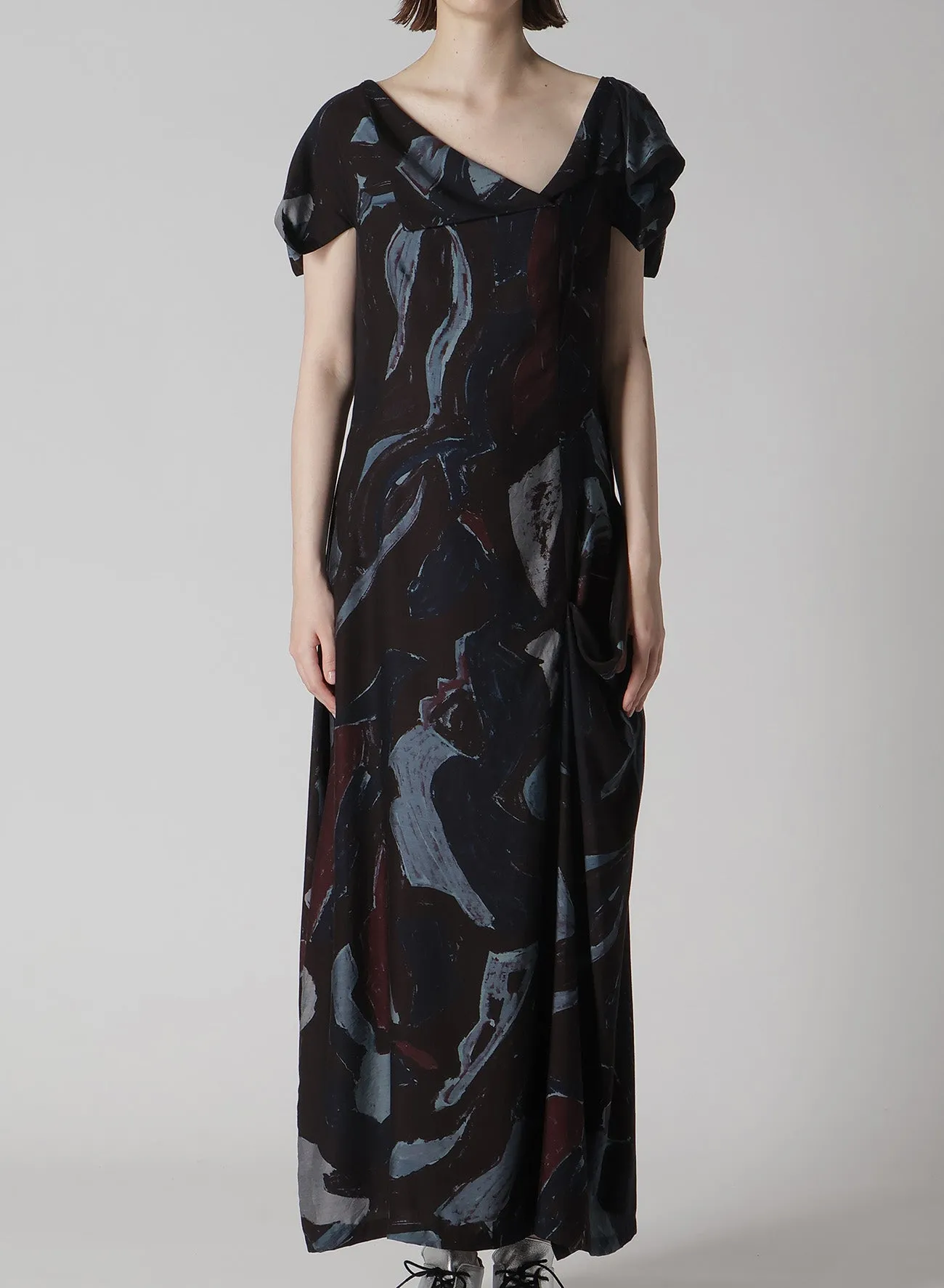 CU/DUNGAREE TWILL PAINTED CITY PRINT SQUARE NECK DRESS sold by Yohji Yamamoto product image thumbnail 4