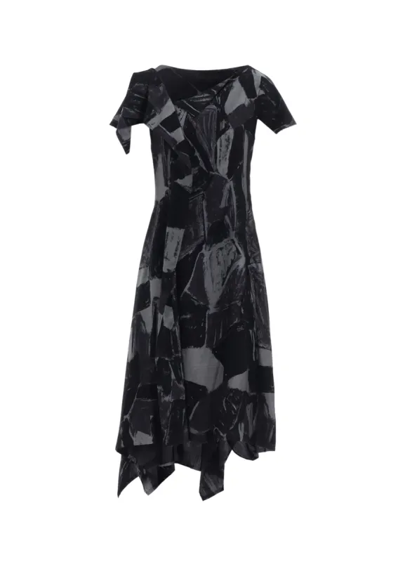 CU/DUNGAREE TWILL PAINTED CITY PRINT HANDKERCHIEF HEM DRESS sold by Yohji Yamamoto