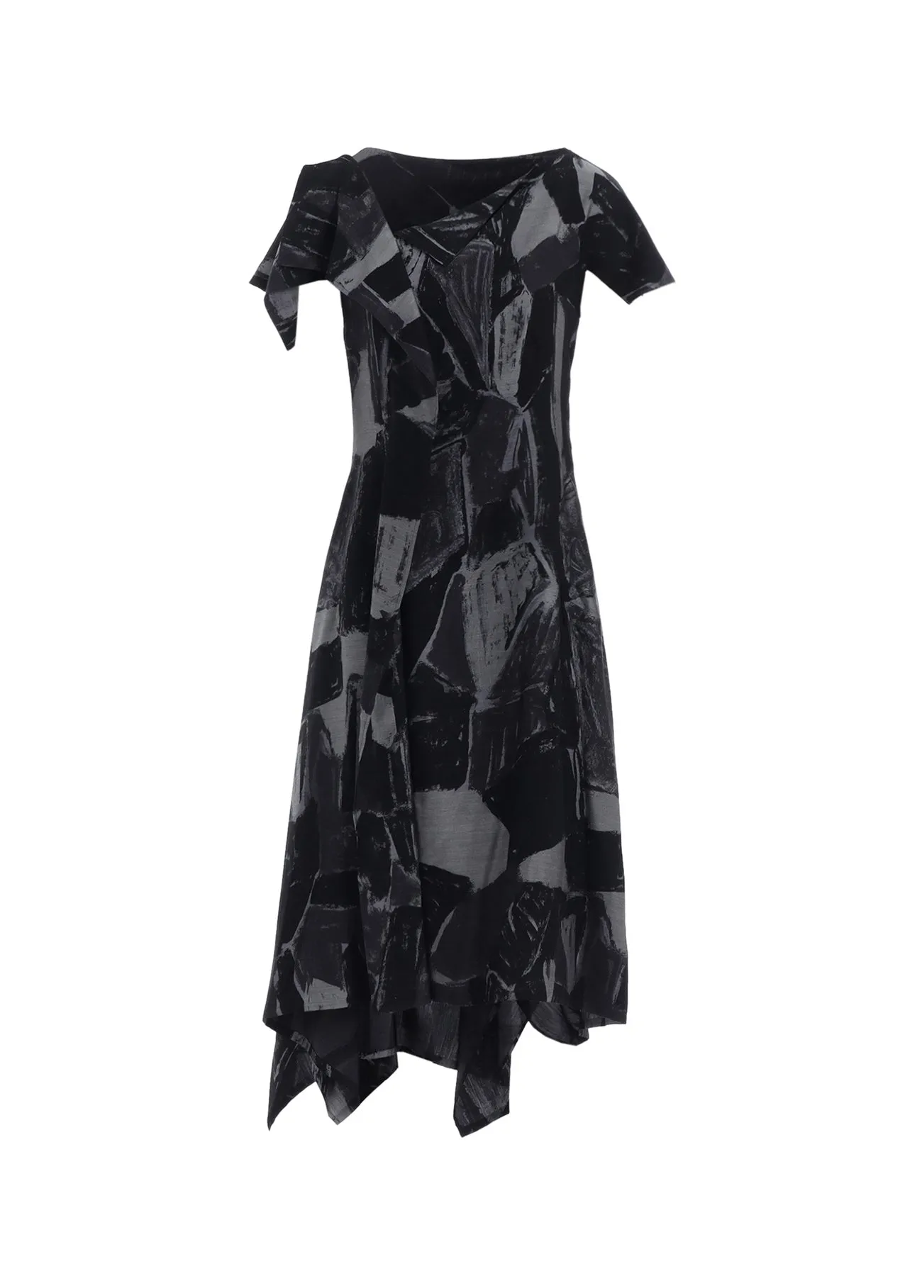 CU/DUNGAREE TWILL PAINTED CITY PRINT HANDKERCHIEF HEM DRESS sold by Yohji Yamamoto