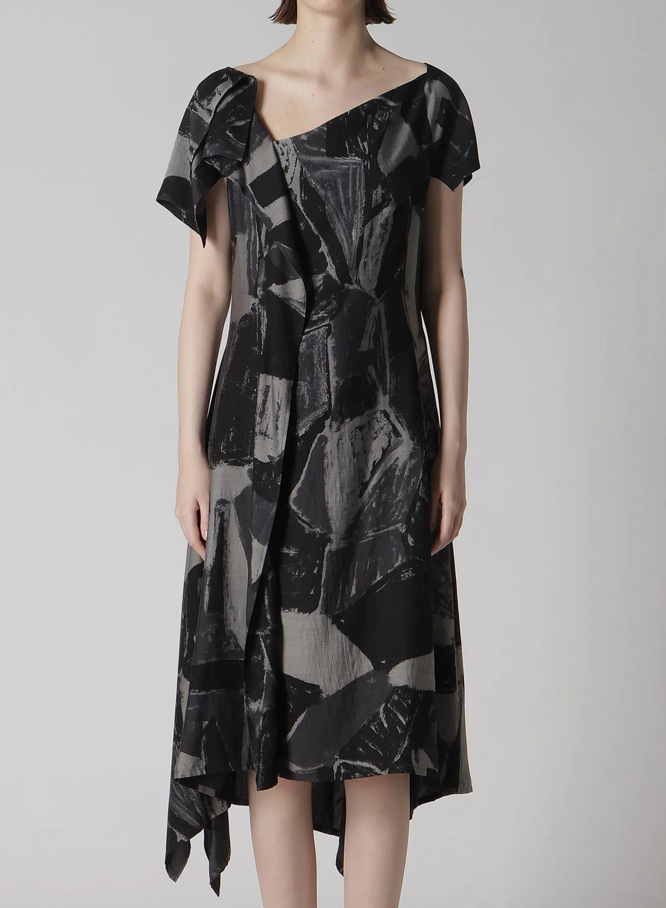 CU/DUNGAREE TWILL PAINTED CITY PRINT HANDKERCHIEF HEM DRESS sold by Yohji Yamamoto product image thumbnail 4