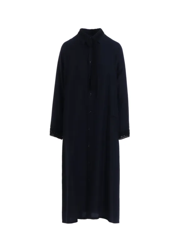 CUPRO DUNGAREE TWILL CROCHET COMBINATION SHRT DRESS sold by Yohji Yamamoto