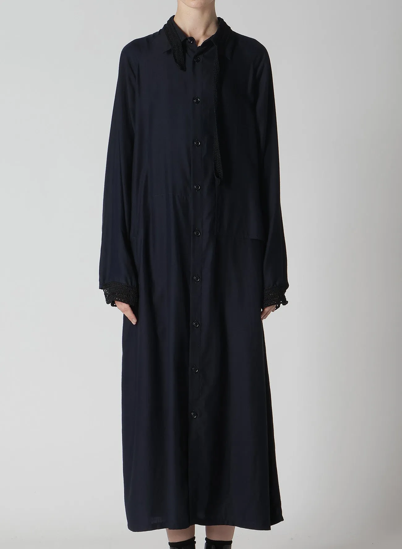 CUPRO DUNGAREE TWILL CROCHET COMBINATION SHRT DRESS sold by Yohji Yamamoto product image thumbnail 4