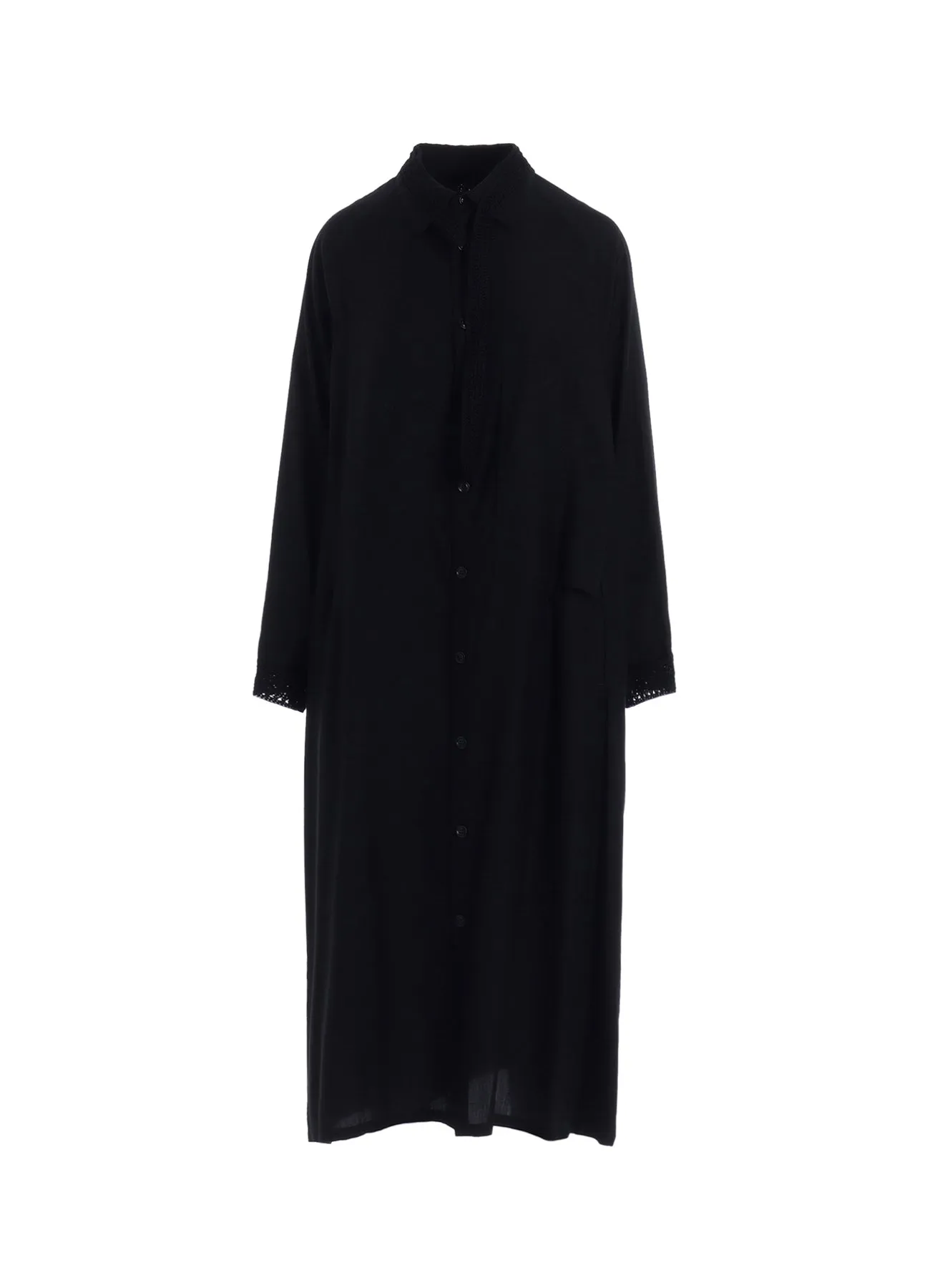 CUPRO DUNGAREE TWILL CROCHET COMBINATION SHRT DRESS sold by Yohji Yamamoto