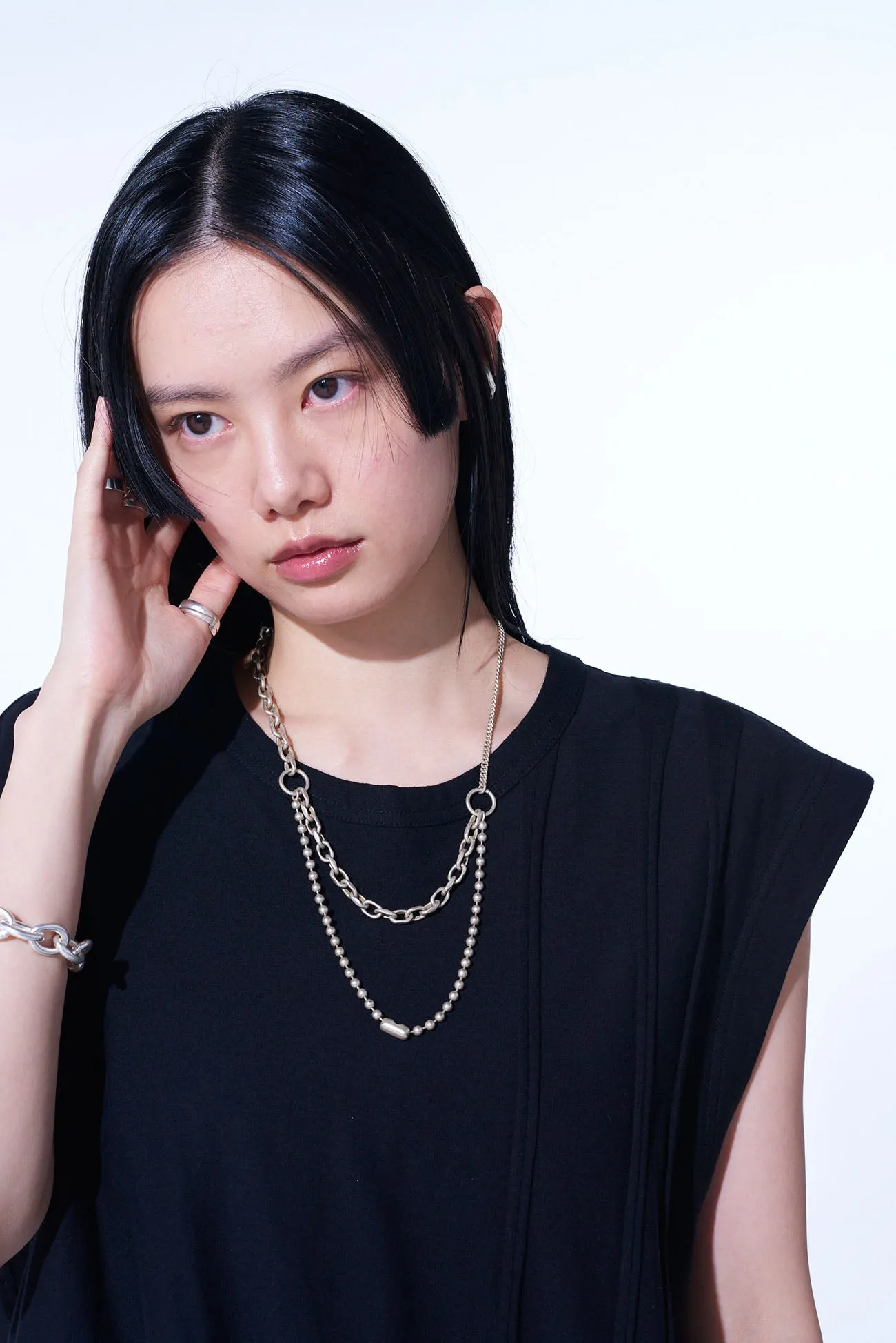 BRASS BALL CHAIN TWO-STRAND NECKLACE sold by Yohji Yamamoto product image thumbnail 2