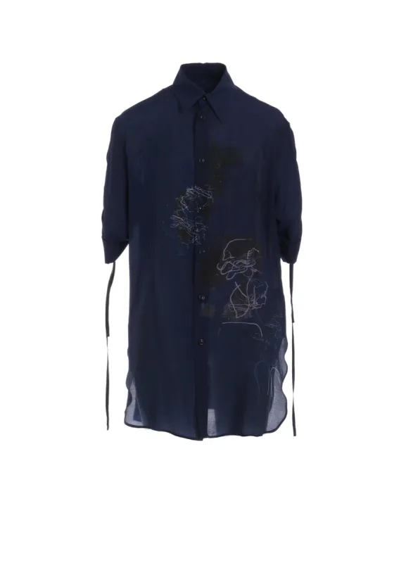 CU/LAWN FLOWER SKETCH PRINT SHIRRING SLEEVE BLOUSE made by Yohji Yamamoto