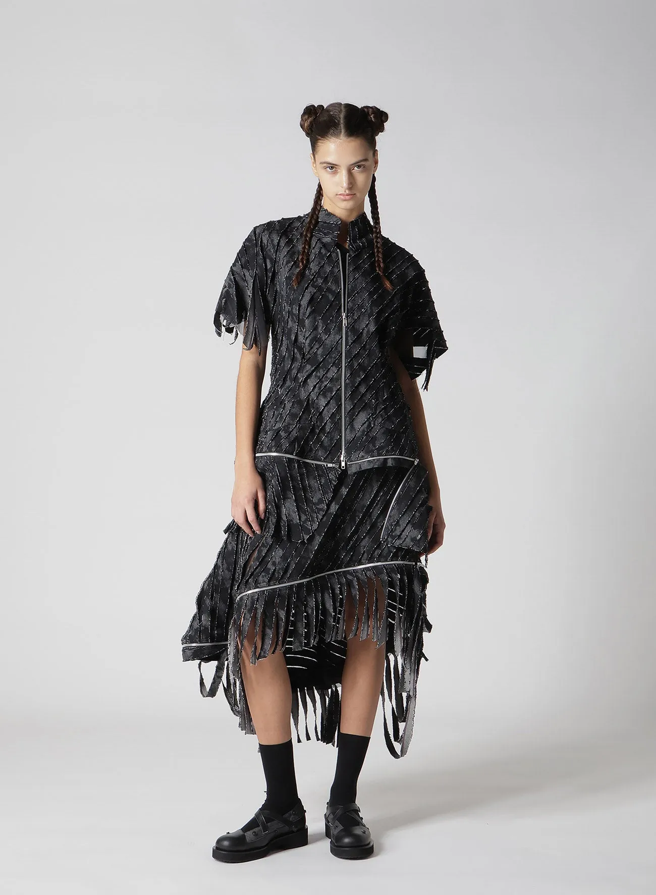 DENIM WITH SLASH DETAIL ZIP PANELED SKIRT A sold by Yohji Yamamoto product image thumbnail 4