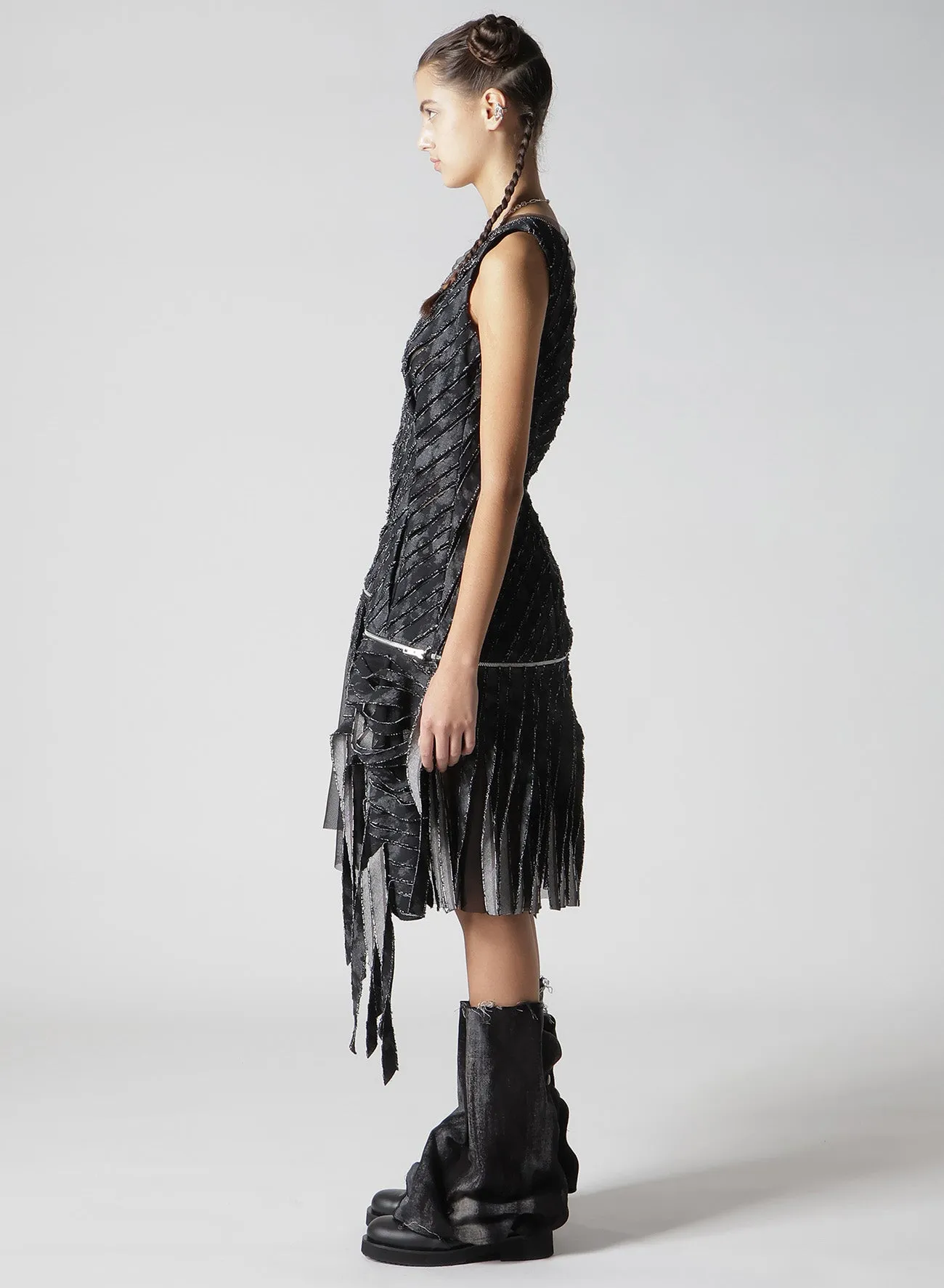 DENIM WITH SLASH DETAIL ZIP ONE SHOULDER DRESS sold by Yohji Yamamoto product image thumbnail 5