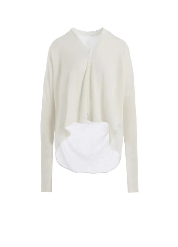 MULTI MATERIAL SHEER JERSEY CROPPED FLARE CARDIGAN made by Yohji Yamamoto