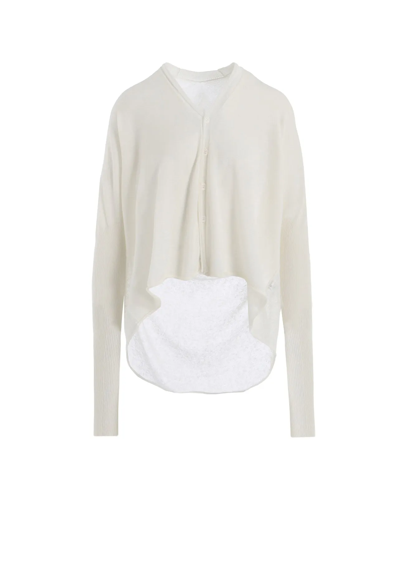 MULTI MATERIAL SHEER JERSEY CROPPED FLARE CARDIGAN sold by Yohji Yamamoto