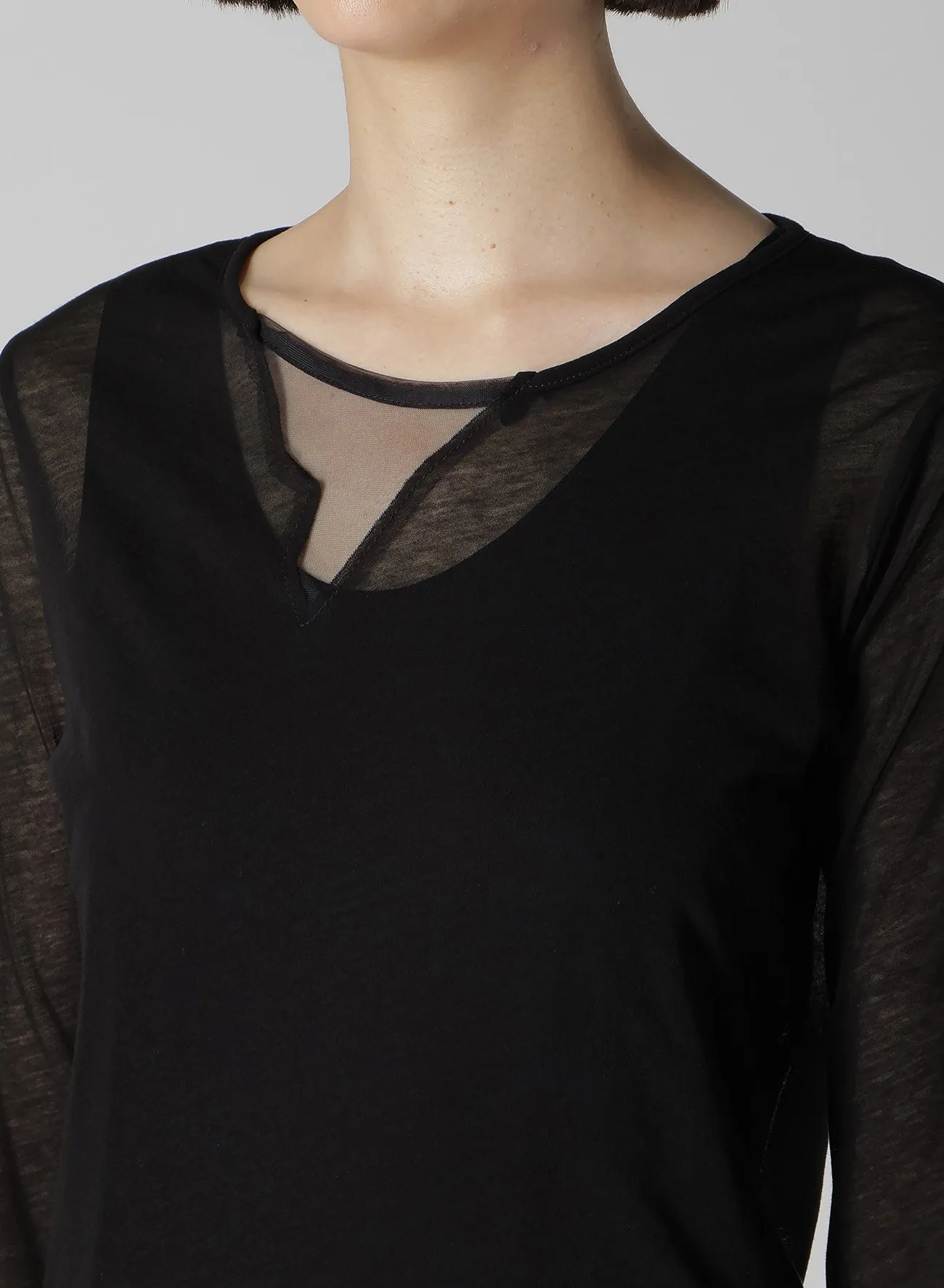 KANADE DIAGONAL GAUZE ZIGZAG PANEL LONG SLV T sold by Yohji Yamamoto product image thumbnail 3