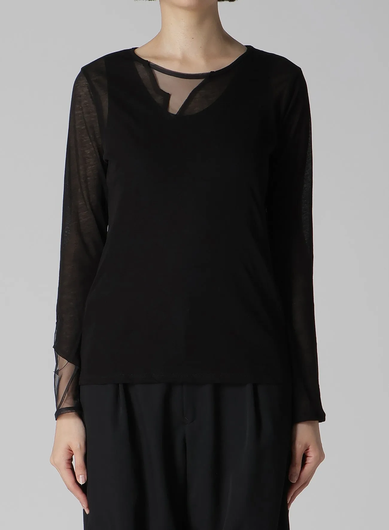 KANADE DIAGONAL GAUZE ZIGZAG PANEL LONG SLV T sold by Yohji Yamamoto product image thumbnail 2